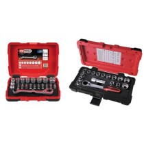 Lot de 2 coffrets de douilles traversantes 1/4'' - 3/8'' - 1/2''