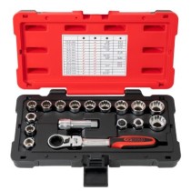 Coffret de 15 douilles traversantes TRIPLEplus® 3/8'' - 1/2'' - 10 à 24 mm